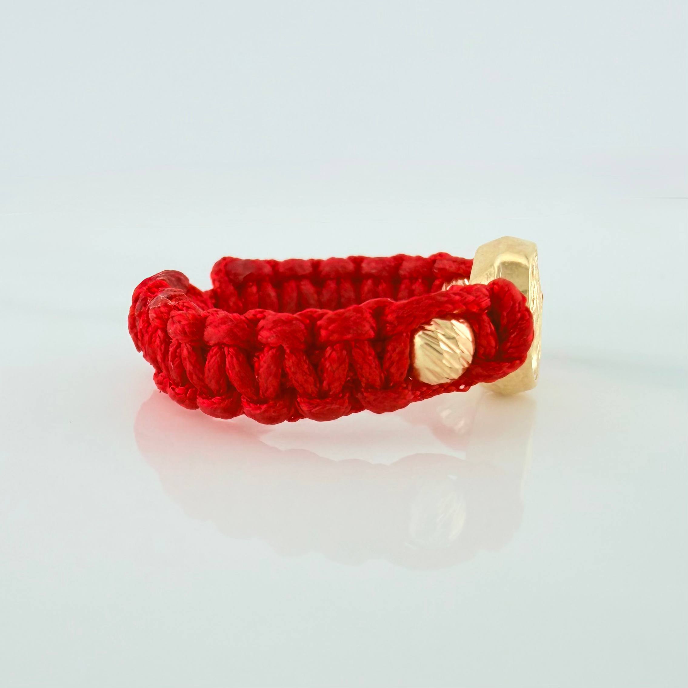 Anillo Tejido Rojo Herraje Virgen Milagrosa 0.6 g / T4 Oro Amarillo 18K