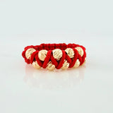 Anillo Tejido Rojo Bolas Diamantados 0.6 g / T8 Oro Amarillo 18K