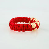 Anillo Tejido Rojo Bolas Diamantados 0.6 g / T8 Oro Amarillo 18K