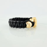 Anillo Tejido Negro Herraje Virgen Milagrosa 0.65 g / T8 Oro Amarillo 18K