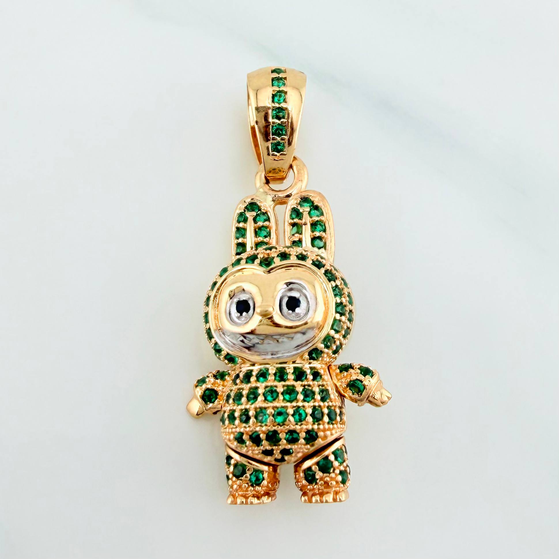 Dije Conejo Sonriente 6 g / 3.5 cm Dos Oros Amarillo Blanco 18K