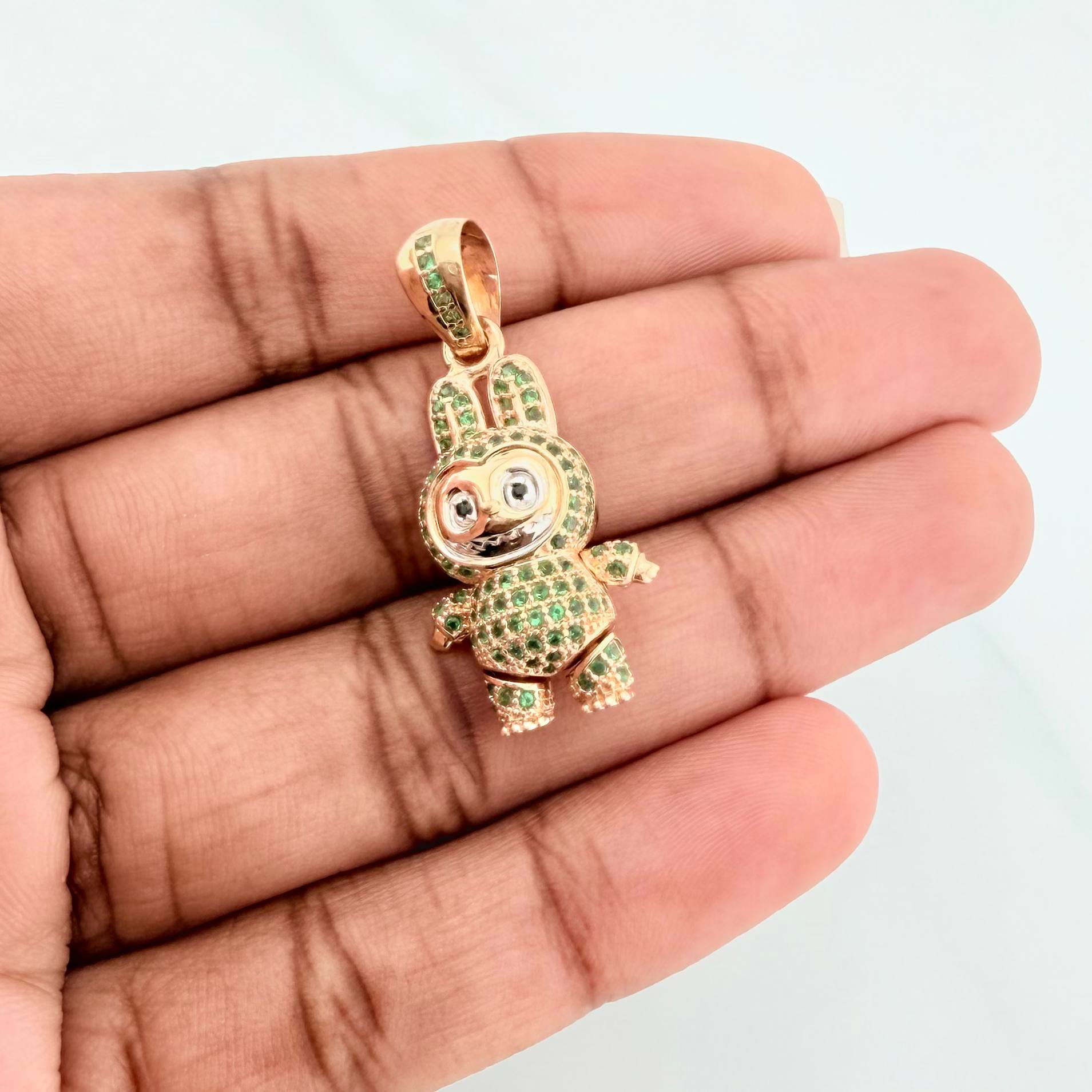 Dije Conejo Sonriente 6 g / 3.5 cm Dos Oros Amarillo Blanco 18K