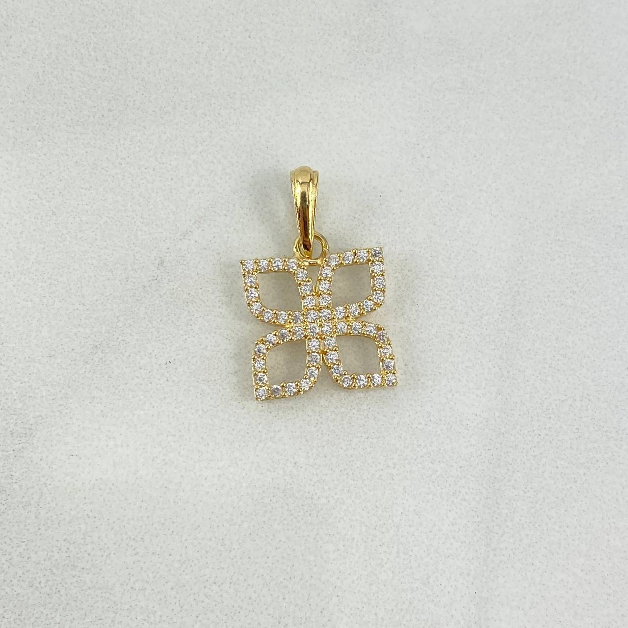 Dije Flor Cuadrada 1.2gr / 1.8cm / Circones Blancos Oro Amarillo 18K (Oferta) ©