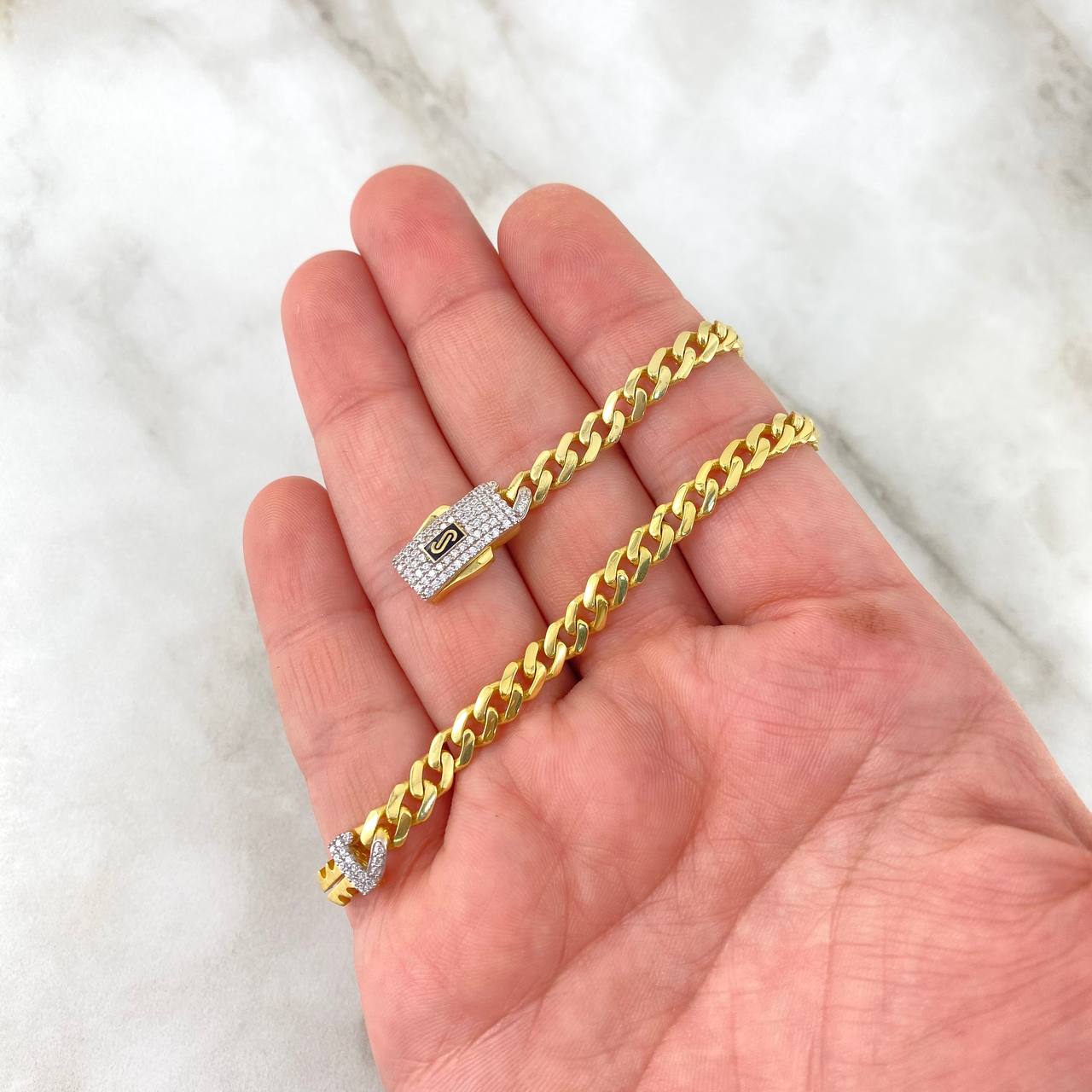 Tobillera Cubana Infinito 8.55gr / 25.5cm / 5mm Circones Blancos Oro Amarillo +4 *