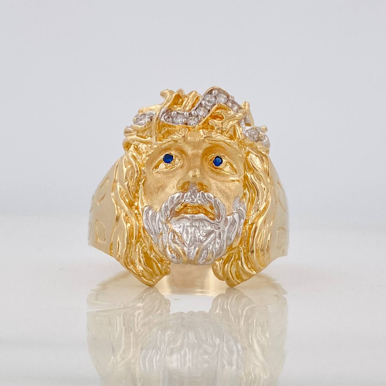 Anillo Rostro Cristo 8.65g / T10 1/2 Dos Oros Amarillo Blanco 18K