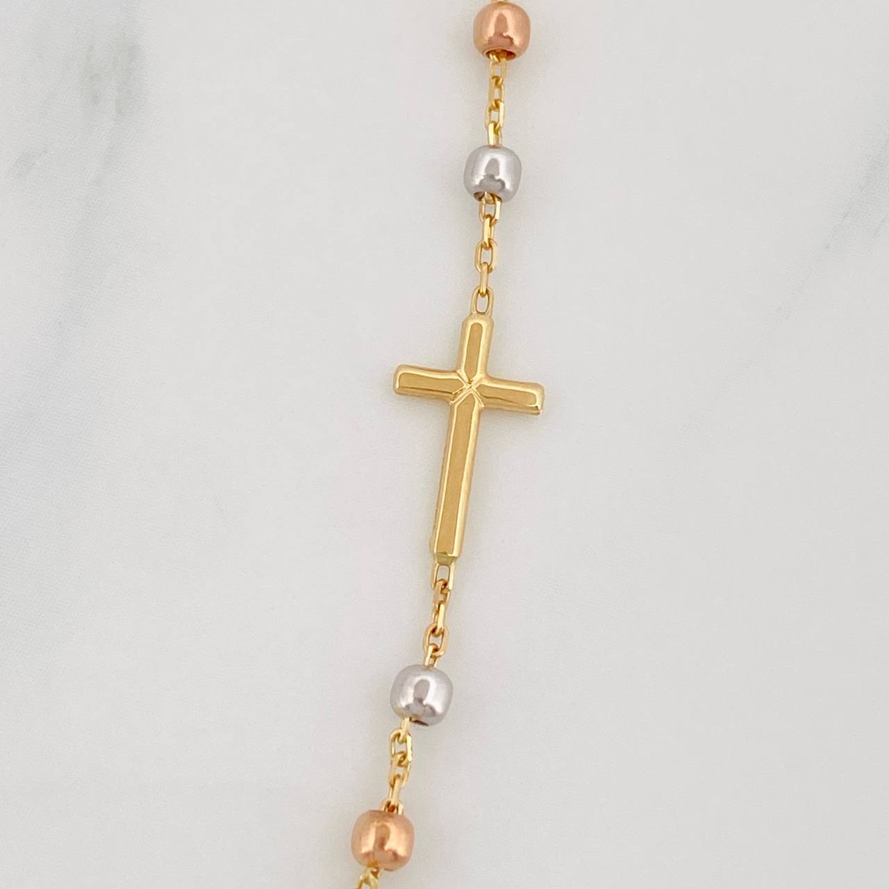 Cadena Denario Virgen Milagrosa Cruz 3.65g / 45cm / 2.5mm Tres Oros 18K