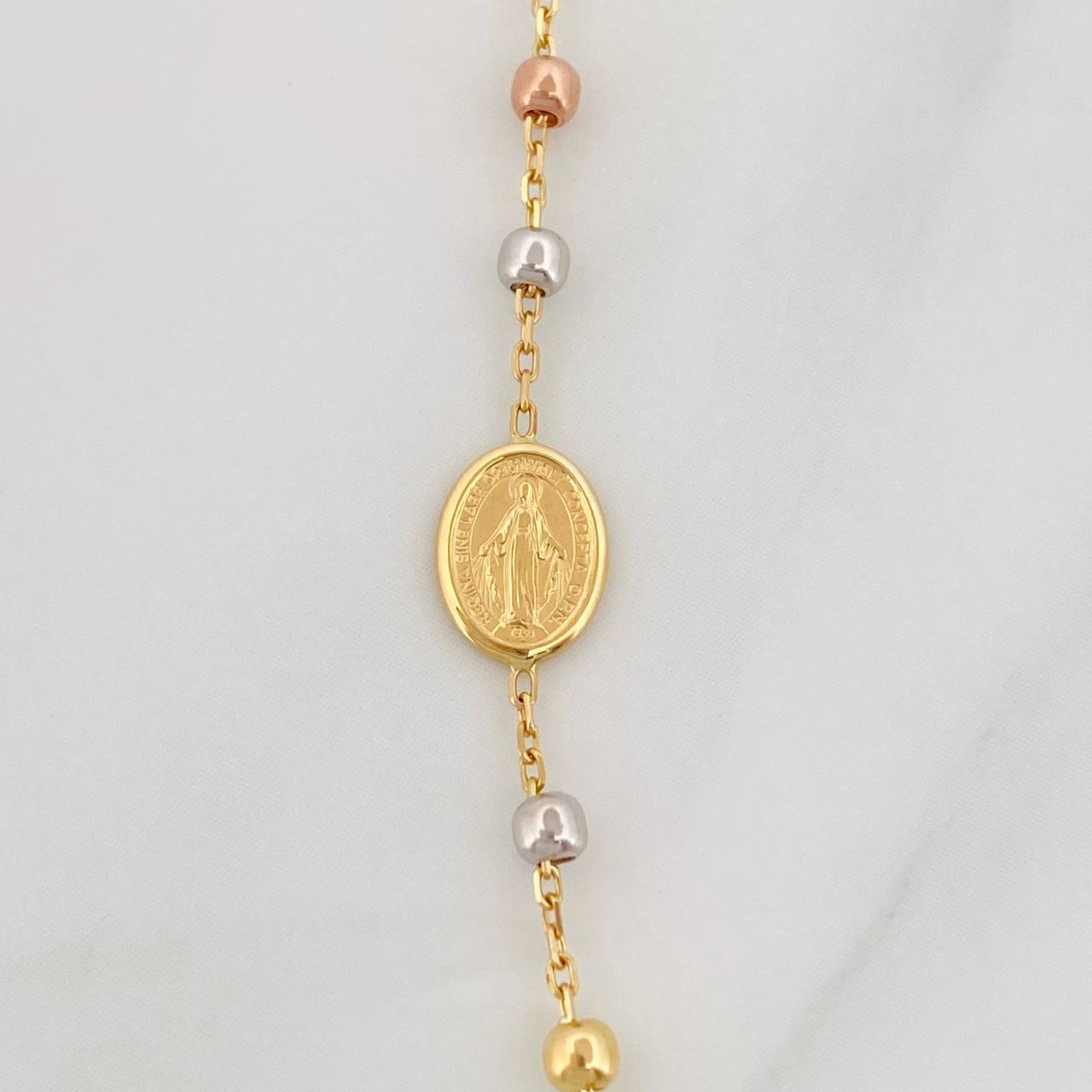 Cadena Denario Virgen Milagrosa Cruz 3.65g / 45cm / 2.5mm Tres Oros 18K