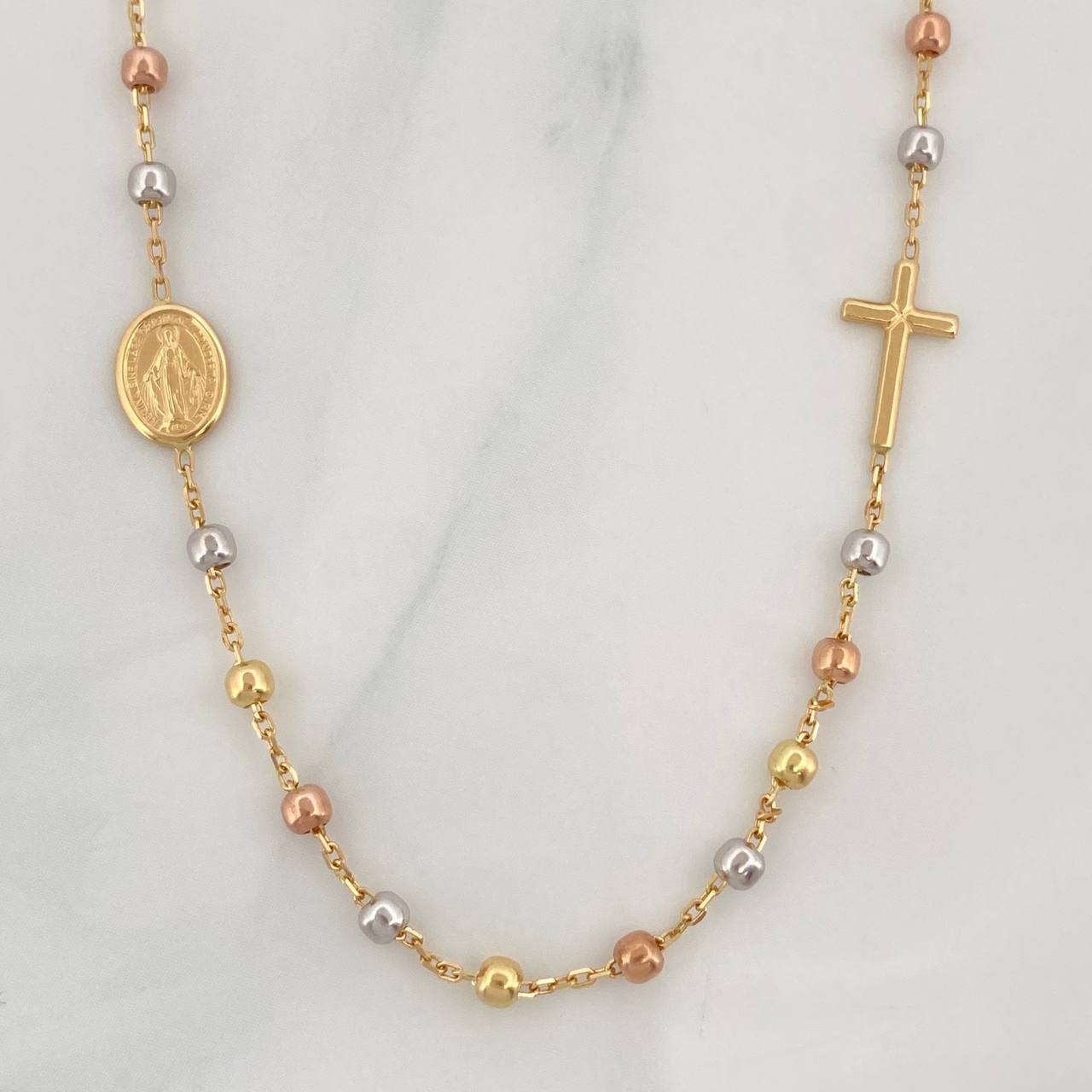 Cadena Denario Virgen Milagrosa Cruz 3.65g / 45cm / 2.5mm Tres Oros 18K