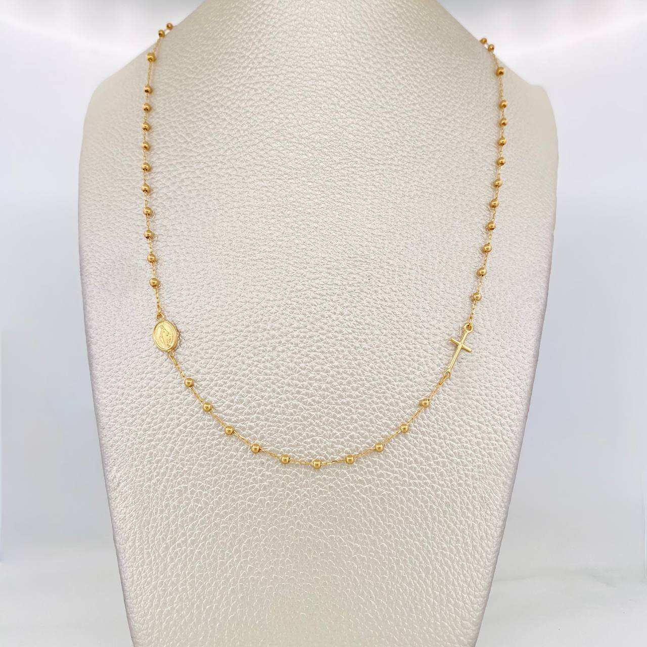 Cadena Denario Virgen Milagrosa Cruz 2.7g / 45cm / 2.5mm Oro Amarillo 18K