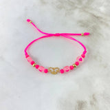 Pulsera Fucsia Raton Castillo Corazonado 0.95gr / 4mm-3mm Bolas Lisas 4 und Circones Blancos Oro Amarillo *