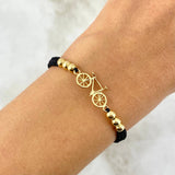 Pulsera Negra Bicicleta Basteada 1.3gr / 4mm-3mm Bolas Lisas 8 und Oro Amarillo *