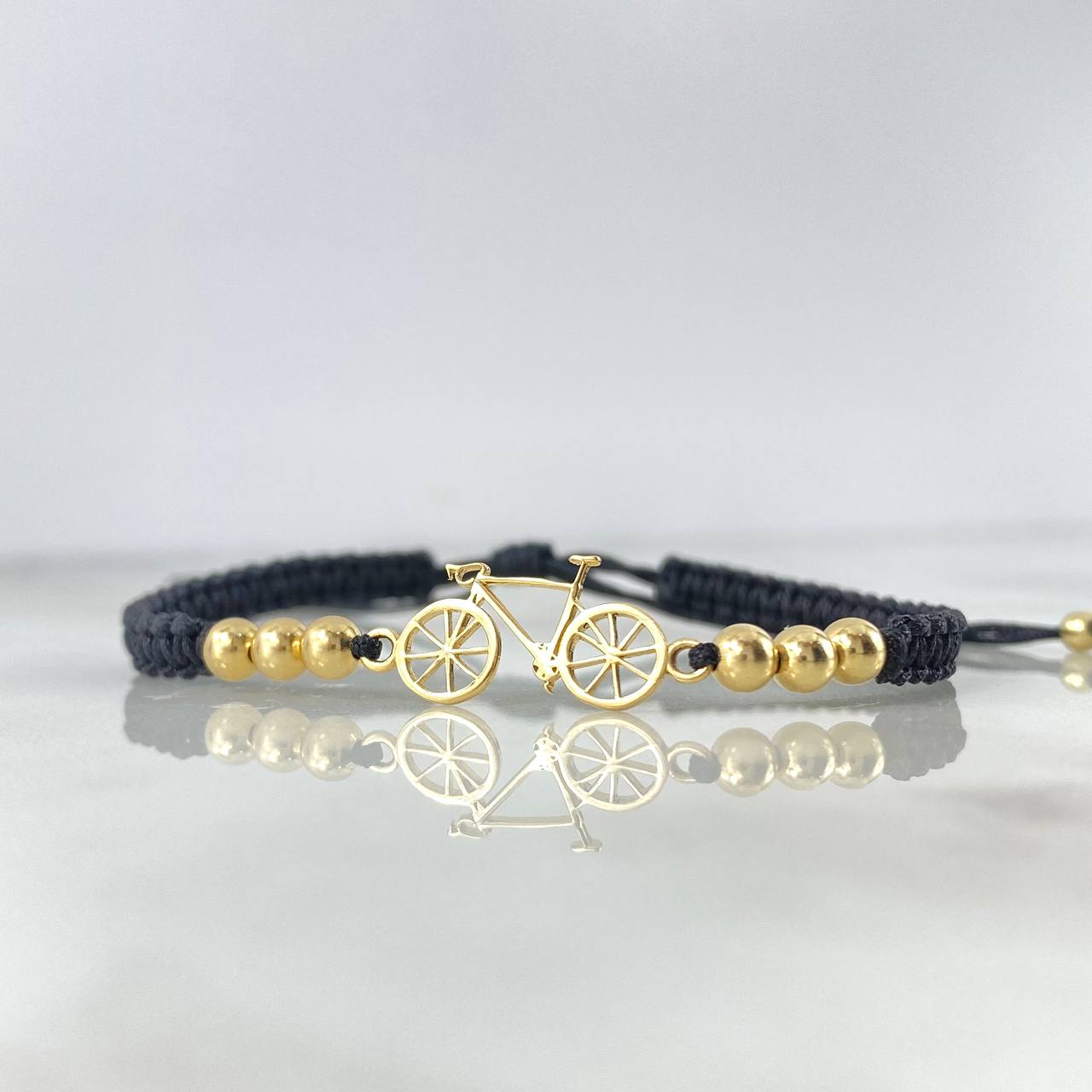 Pulsera Negra Bicicleta Basteada 1.3gr / 4mm-3mm Bolas Lisas 8 und Oro Amarillo *