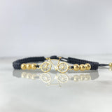 Pulsera Negra Bicicleta Basteada 1.3gr / 4mm-3mm Bolas Lisas 8 und Oro Amarillo *