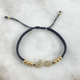 Pulsera Negra Bicicleta Basteada 1.3gr / 4mm-3mm Bolas Lisas 8 und Oro Amarillo *