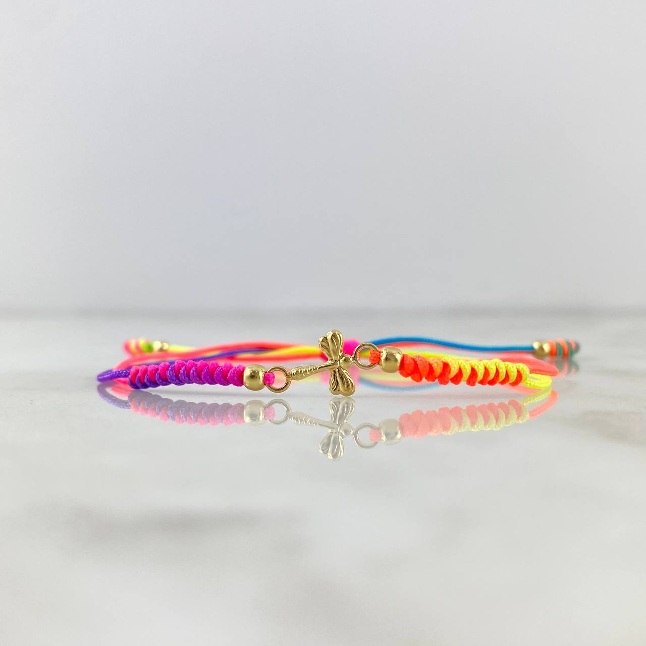 Pulsera Multicolor Libelula 0.45gr / 3mm Bolas Lisas 4 und Oro Amarillo *