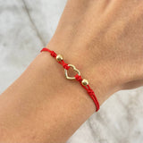 Pulsera Roja Corazon Silueta Atrapado 0.55gr / 4mm-3mm Bolas Lisas 4 und Oro Amarillo *