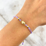 Pulsera Violeta Corazon Bordeado 0.5gr / 4mm-3mm Bolas Lisas 4 und Oro Amarillo *