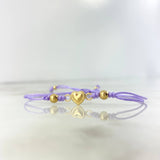 Pulsera Violeta Corazon Bordeado 0.5gr / 4mm-3mm Bolas Lisas 4 und Oro Amarillo *