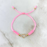 Pulsera Rosado Corazon Silueta 0.7gr / 4mm-3mm Bolas Lisas 4 und Circones Blancos Oro Amarillo *