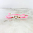 Pulsera Rosado Corazon Silueta 0.7gr / 4mm-3mm Bolas Lisas 4 und Circones Blancos Oro Amarillo *