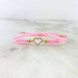 Pulsera Rosado Corazon Silueta 0.7gr / 4mm-3mm Bolas Lisas 4 und Circones Blancos Oro Amarillo *