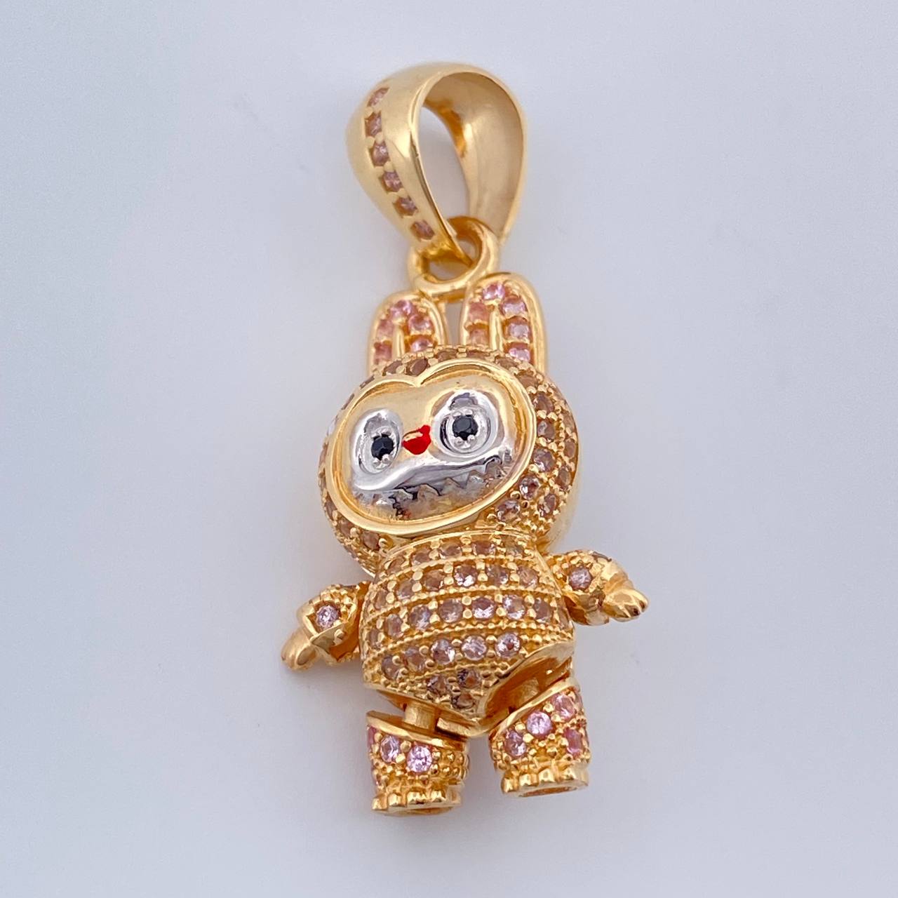 Dije Conejo Sonriente 6.05gr / 3.5cm-Dos Oros Amarillo Blanco 18K $