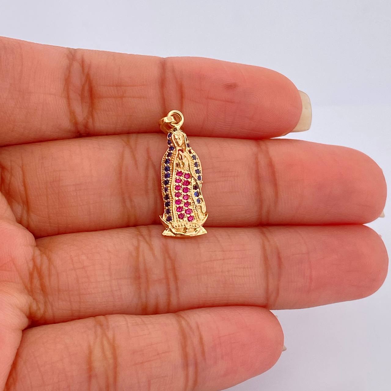 Dije Virgen Guadalupe 1.8gr / 2.7cm / Circones Azules Fucsias Oro Amarillo $