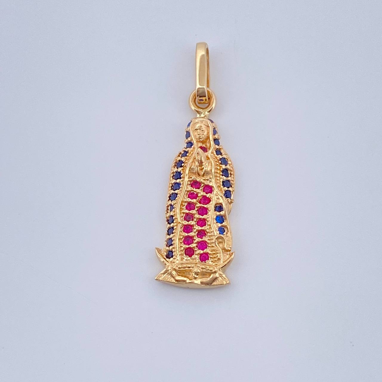 Dije Virgen Guadalupe 1.8gr / 2.7cm / Circones Azules Fucsias Oro Amarillo $