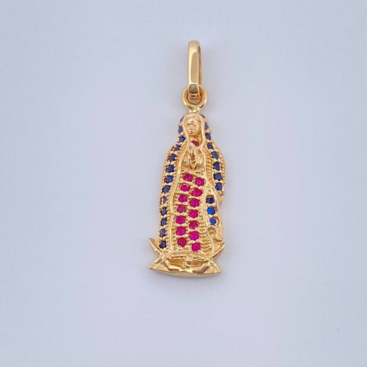 Dije Virgen Guadalupe 1.8gr / 2.7cm / Circones Azules Fucsias Oro Amarillo $