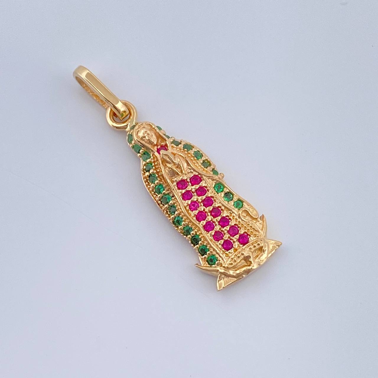 Dije Virgen Guadalupe 1.85gr / 2.7cm / Circones Fucsia Verdes Oro Amarillo $