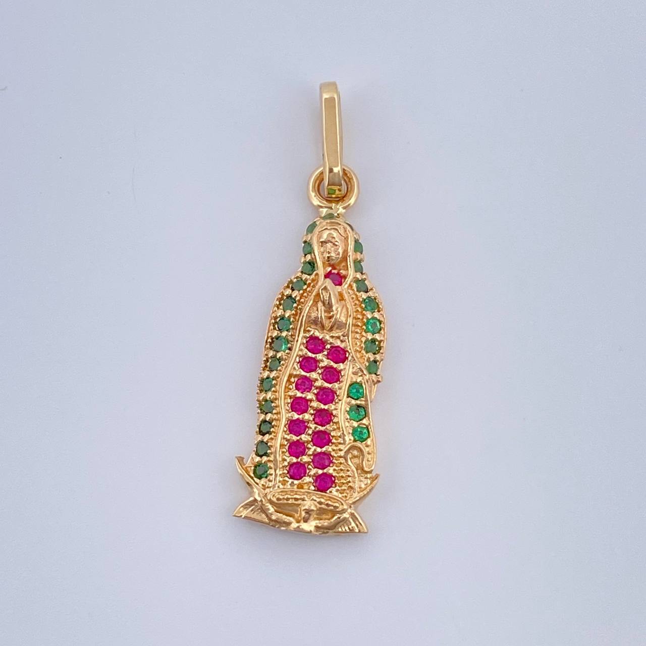 Dije Virgen Guadalupe 1.85gr / 2.7cm / Circones Fucsia Verdes Oro Amarillo $