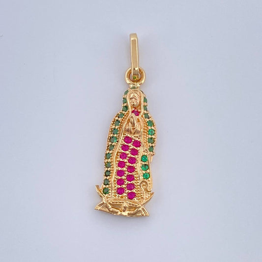 Dije Virgen Guadalupe 1.8gr / 2.8cm / Circones Fucsias Verdes Oro Amarillo $