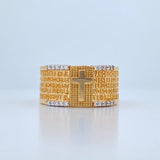 Anillo Cruz Padre Nuestro 9.2gr / T10 1/2 / Dos Oros Amarillo Blanco 18K $