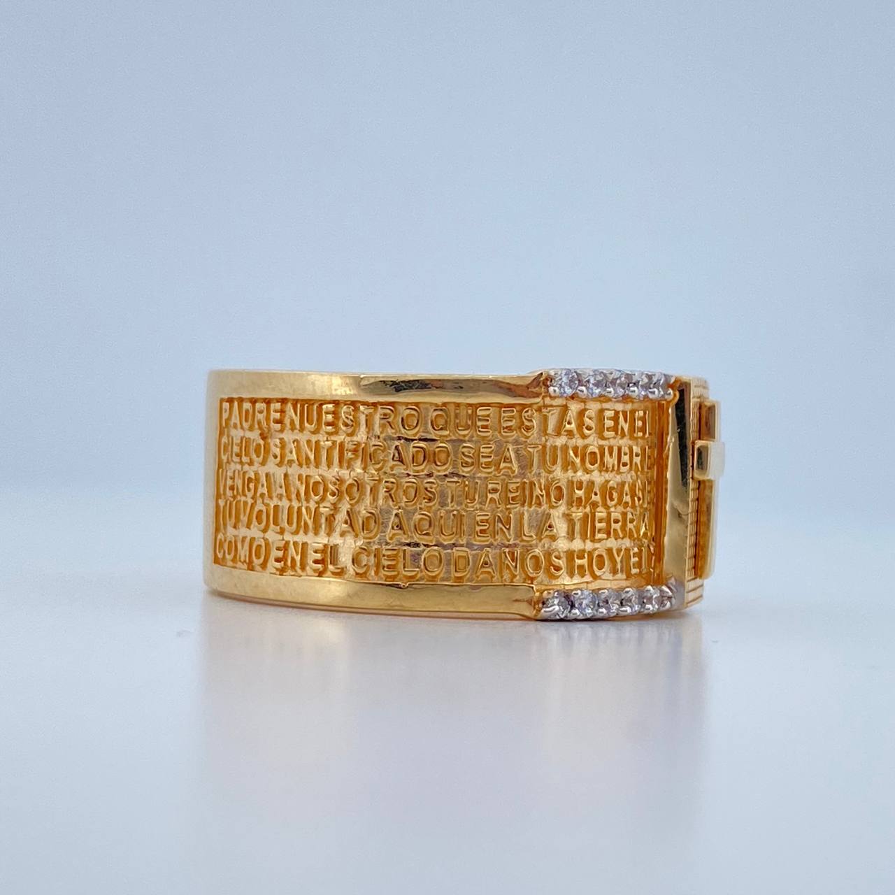 Anillo Cruz Padre Nuestro 9.2gr / T10 1/2 / Dos Oros Amarillo Blanco 18K $