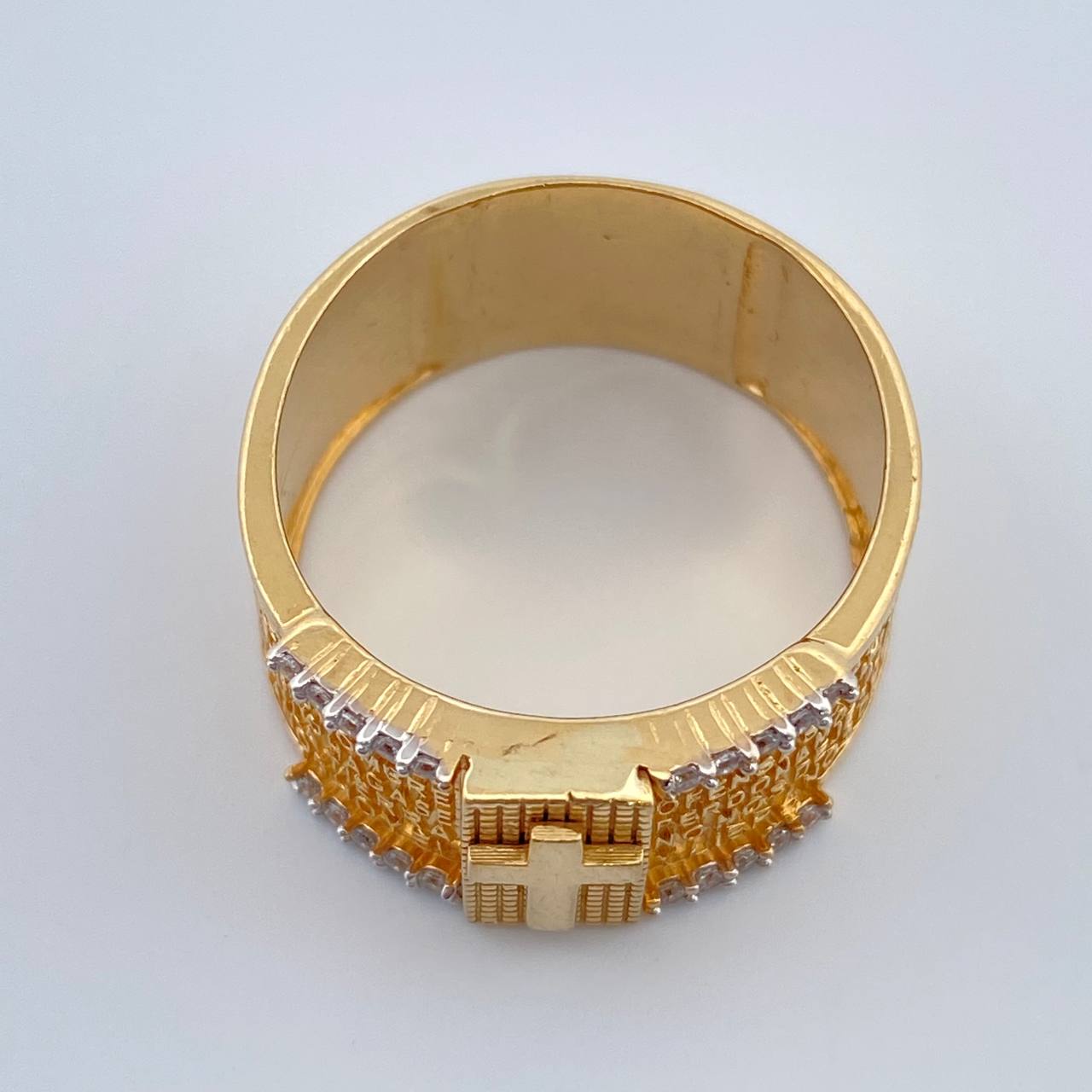 Anillo Cruz Padre Nuestro 9.2gr / T10 1/2 / Dos Oros Amarillo Blanco 18K $