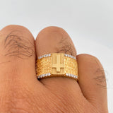 Anillo Cruz Padre Nuestro 9.2gr / T10 1/2 / Dos Oros Amarillo Blanco 18K $