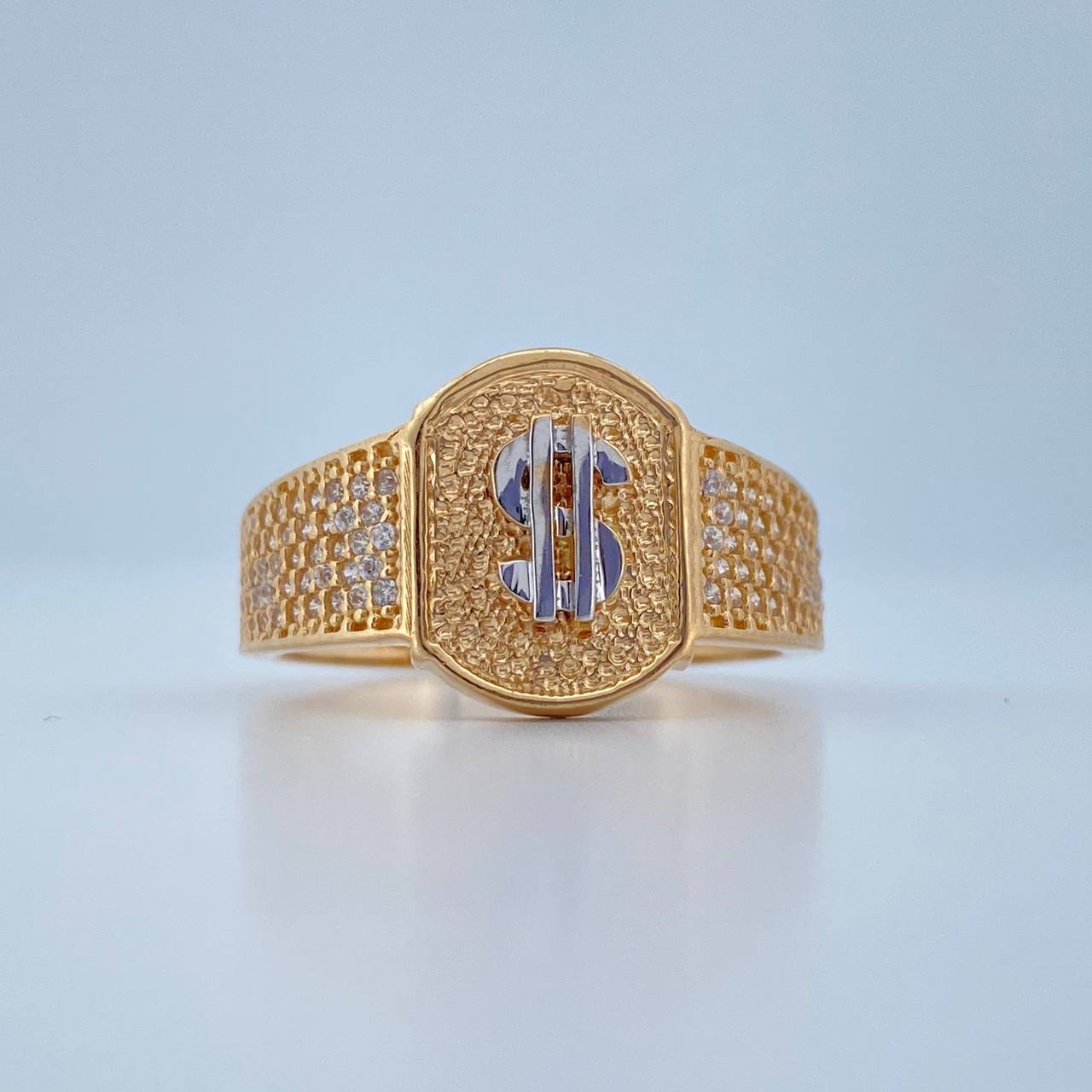 Anillo Signo Peso 5.8gr / T10 1/4 / Dos Oros Amarillo Blanco 18K $