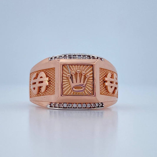 Anillo Sello Corona RX 12.8gr / T11 1/2 / Dos Oros Blanco Rosa 18K $
