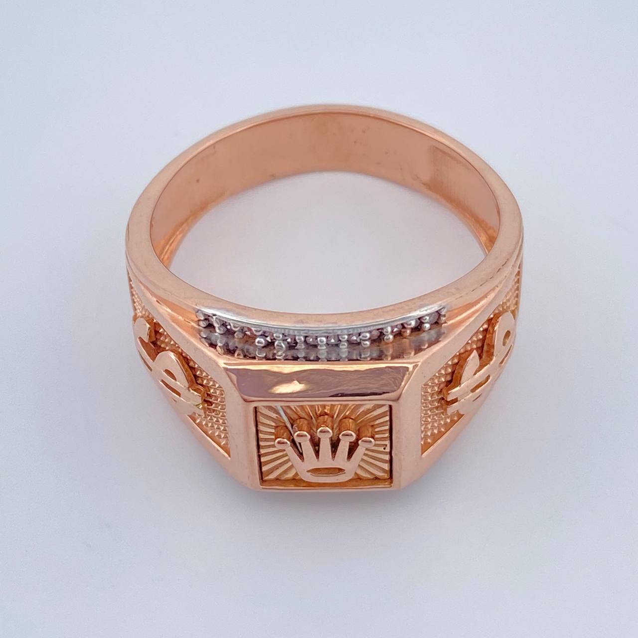 Anillo Sello Corona RX 12.8gr / T11 1/2 / Dos Oros Blanco Rosa 18K $