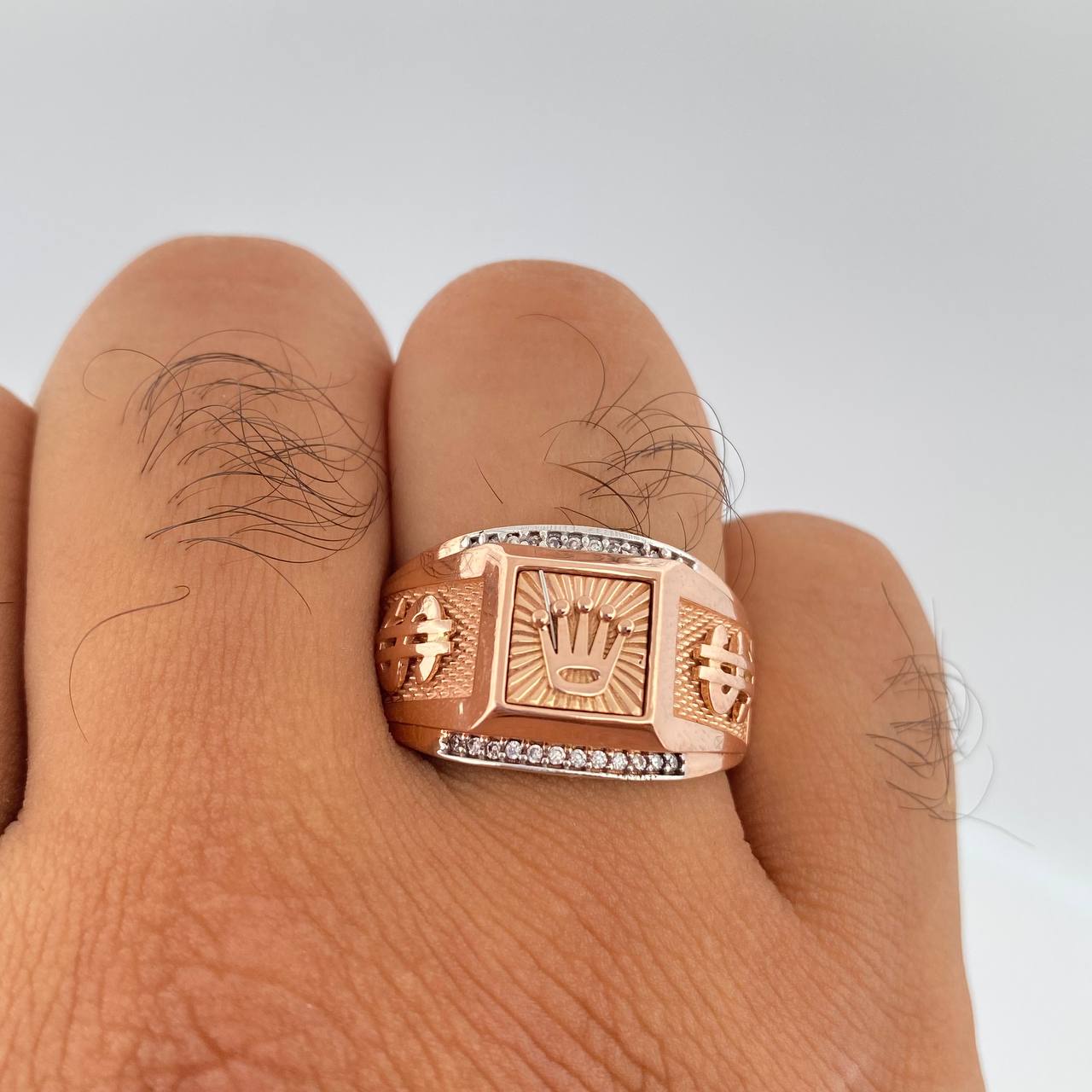 Anillo Sello Corona RX 12.8gr / T11 1/2 / Dos Oros Blanco Rosa 18K $
