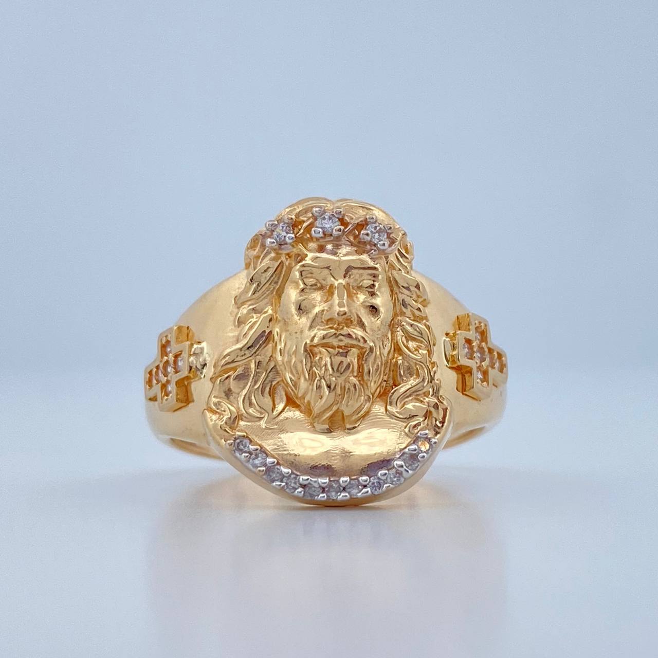 Anillo Jesus Rostro 7.8gr / T9 3/4 / Dos Oros Amarillo Blanco 18K $