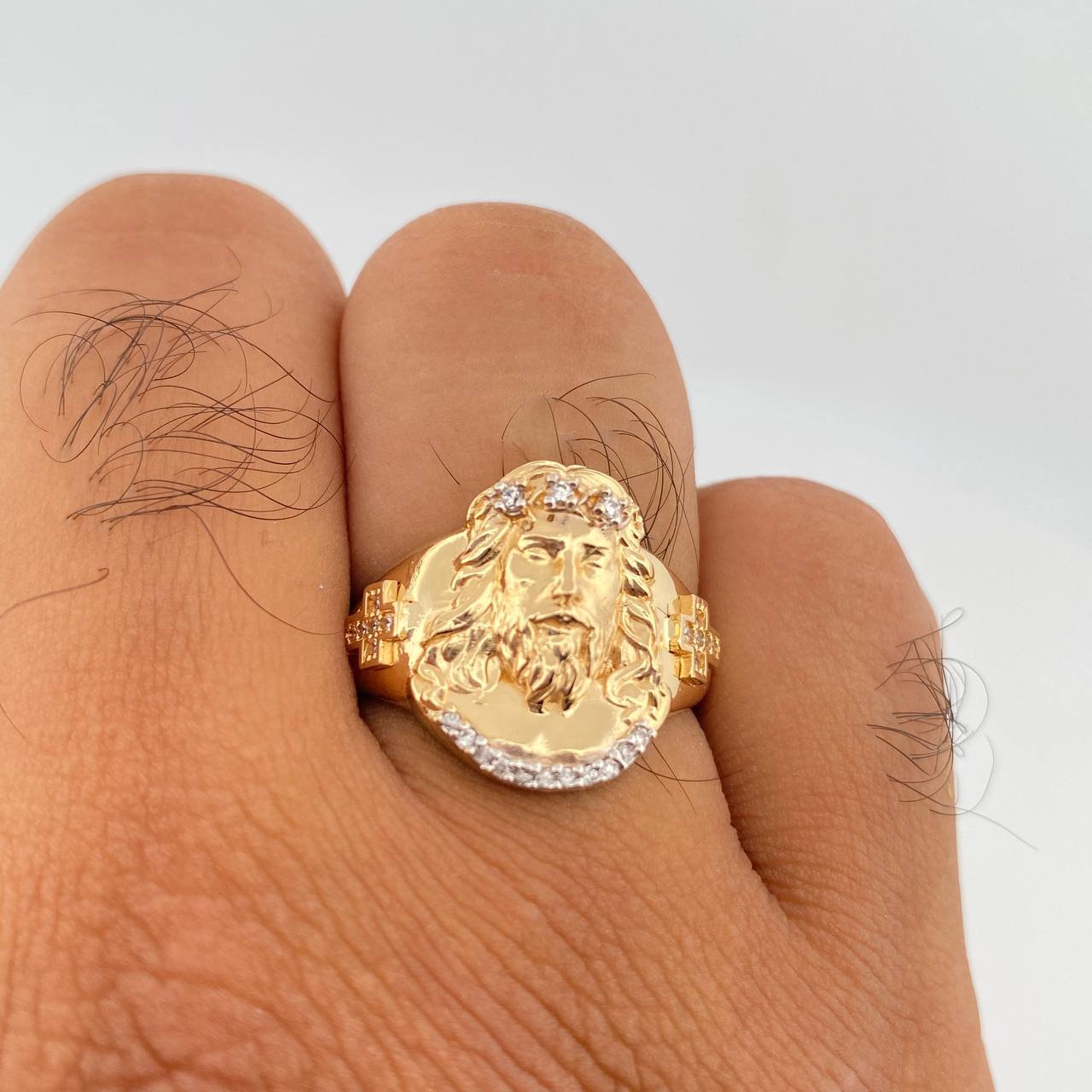 Anillo Jesus Rostro 7.8gr / T9 3/4 / Dos Oros Amarillo Blanco 18K $