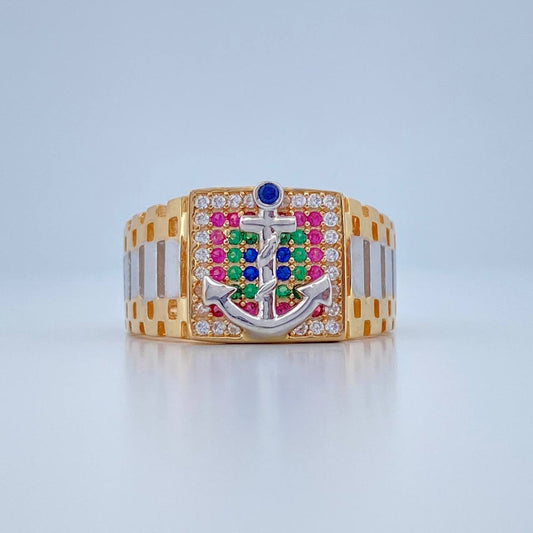 Anillo Ancla 6.5gr / T10 / Dos Oros Amarillo Blanco 18K $