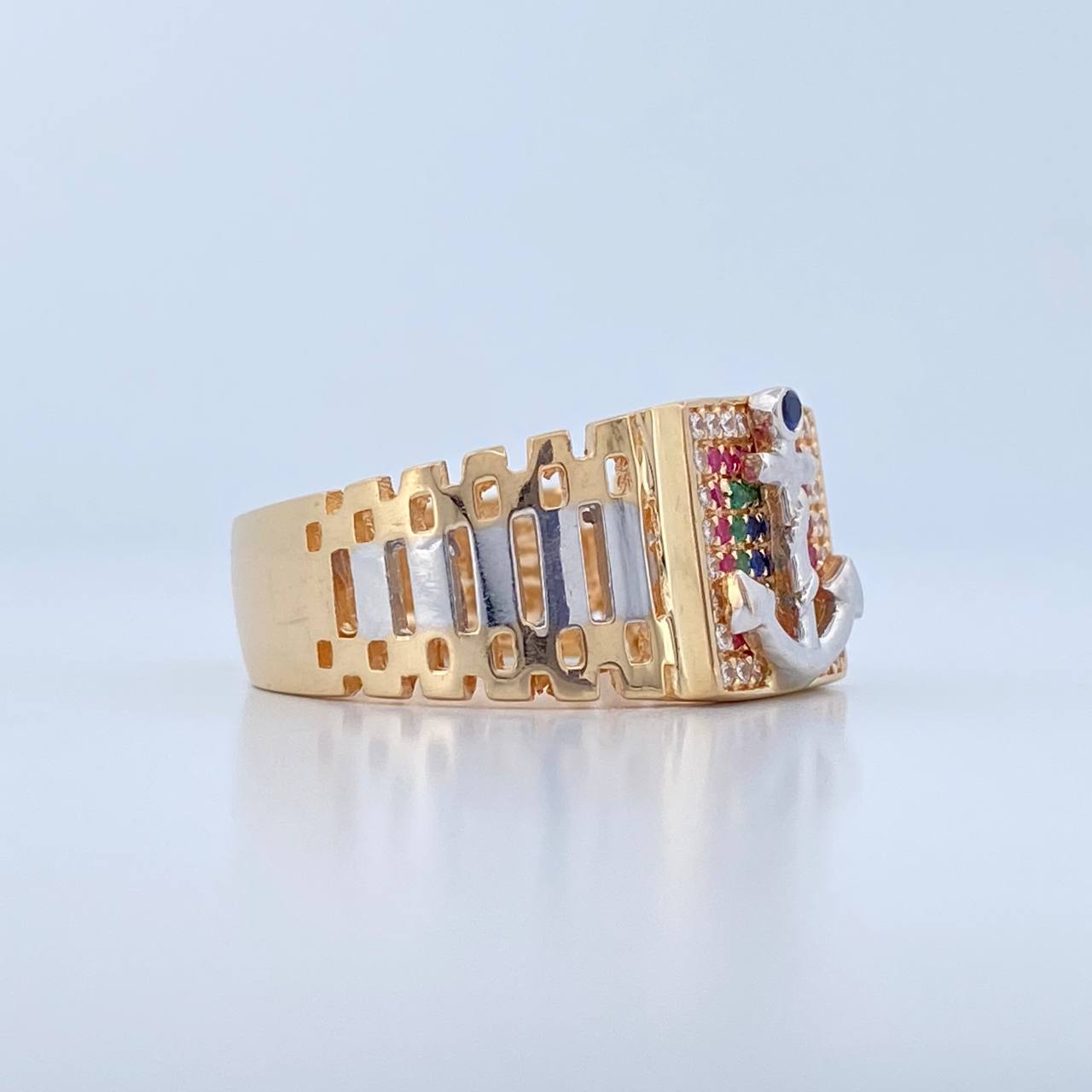 Anillo Ancla 6.5gr / T10 / Dos Oros Amarillo Blanco 18K $