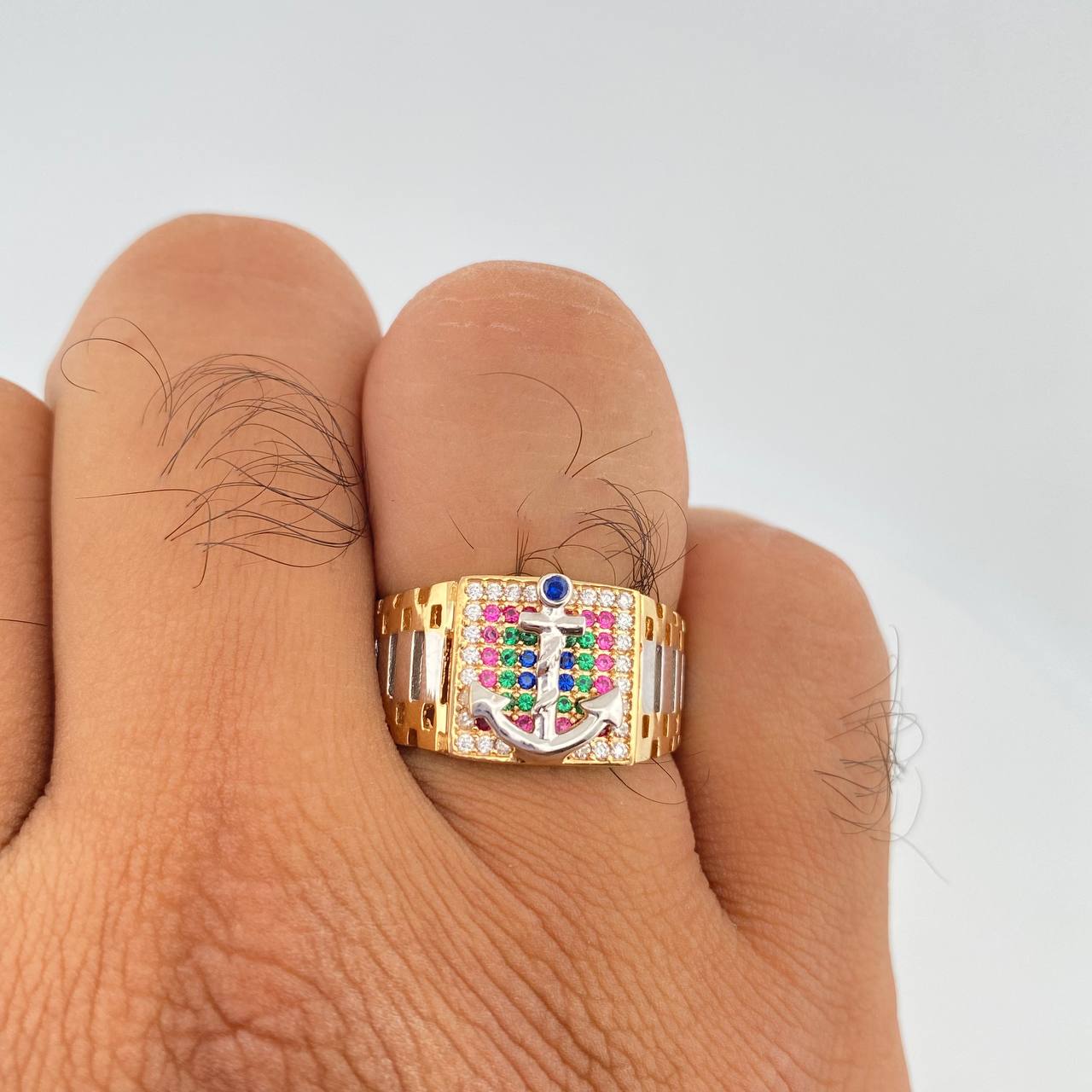 Anillo Ancla 6.5gr / T10 / Dos Oros Amarillo Blanco 18K $