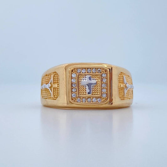 Anillo Cruz 9.4gr / T10 / Dos Oros Amarillo Blanco 18K $