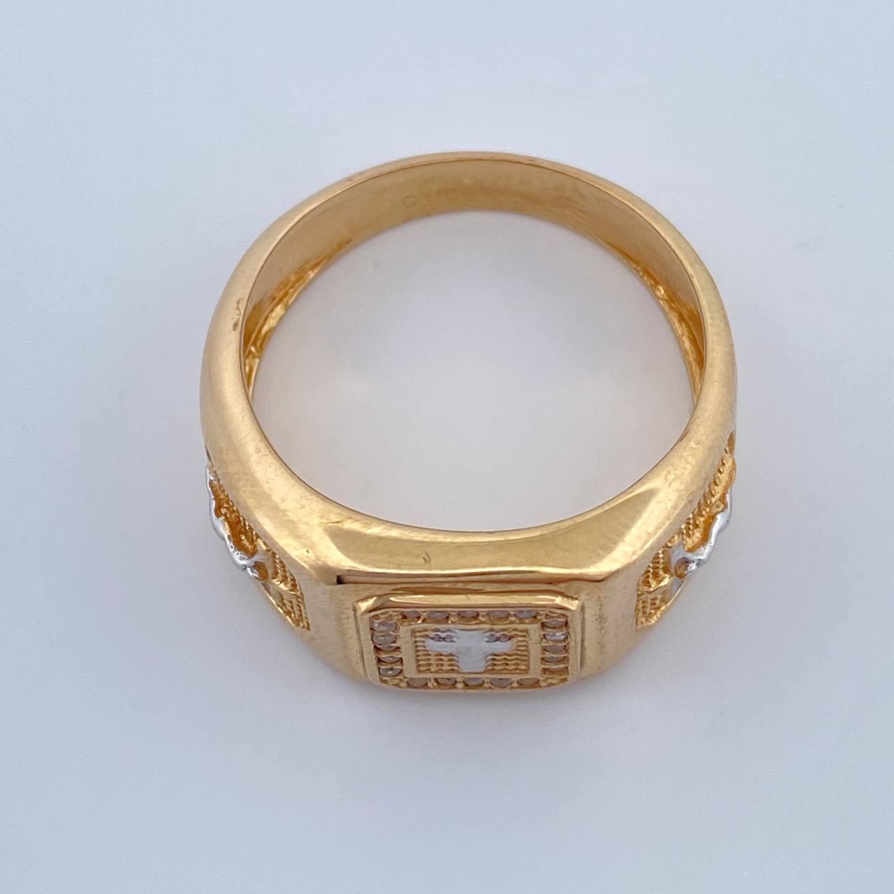 Anillo Cruz 9.4gr / T10 / Dos Oros Amarillo Blanco 18K $