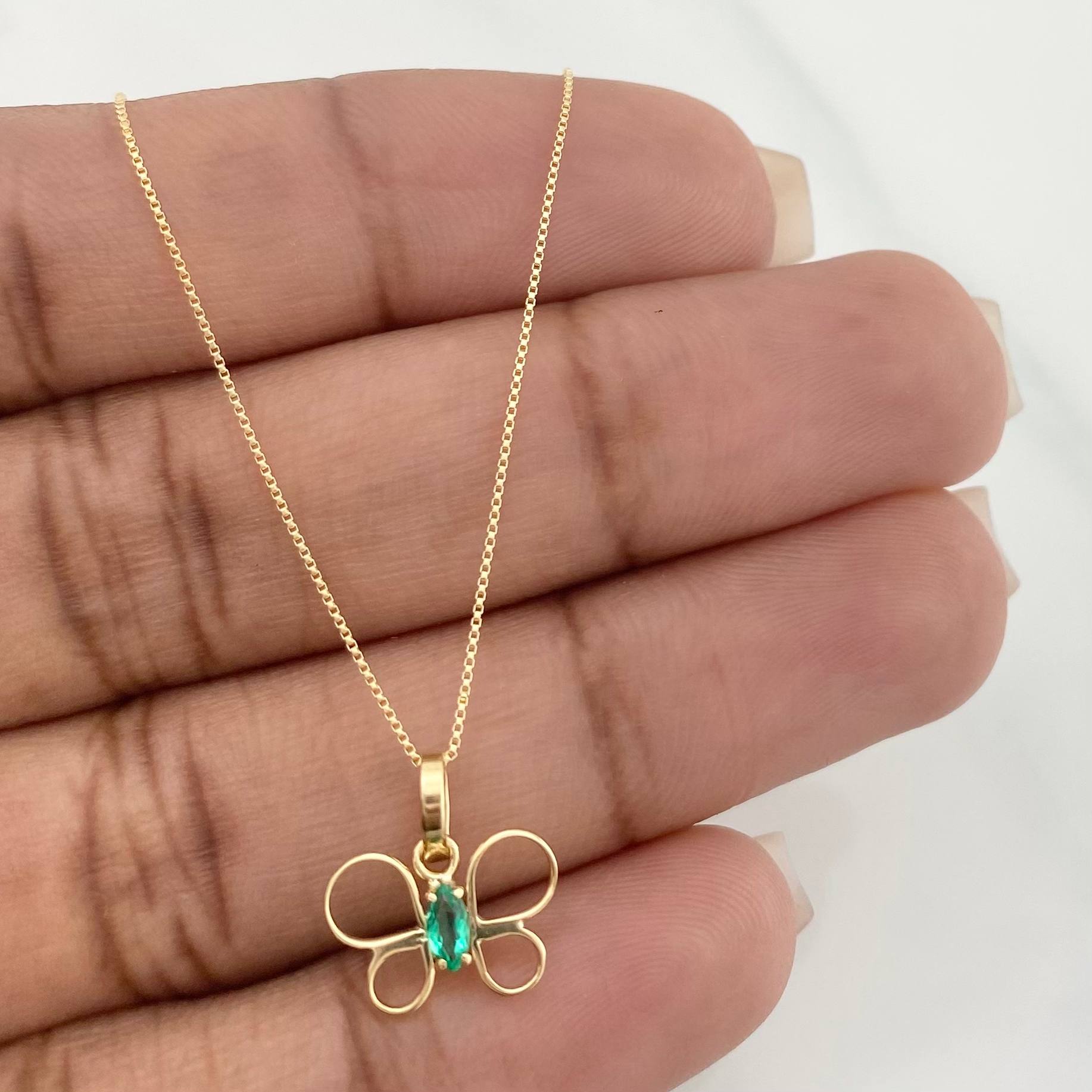 Set Cadena Veneciana + Dije Mariposa Esmeralda 0.08pts / 1.35g / 40cm Oro Amarillo 18K