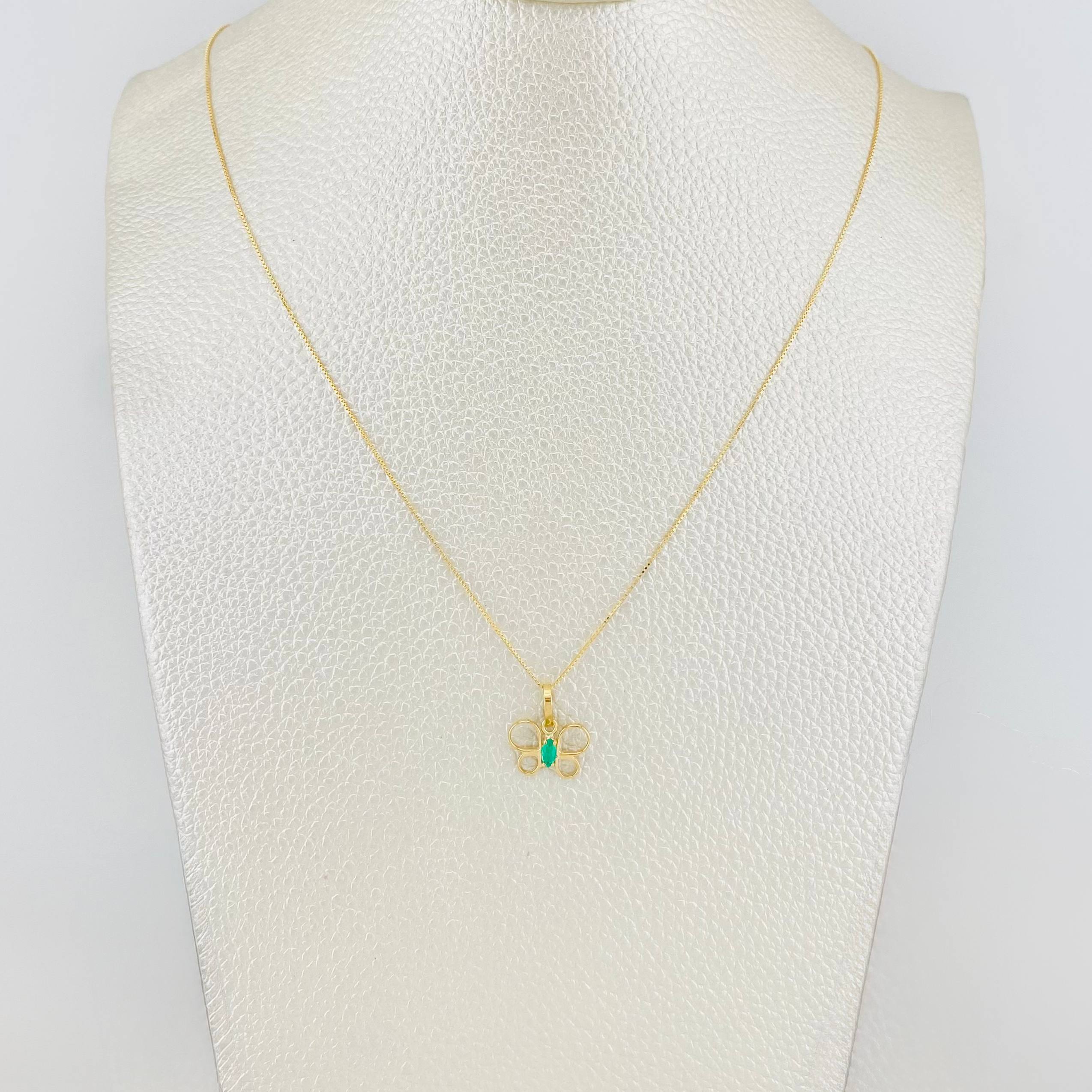 Set Cadena Veneciana + Dije Mariposa Esmeralda 0.08pts / 1.35g / 40cm Oro Amarillo 18K