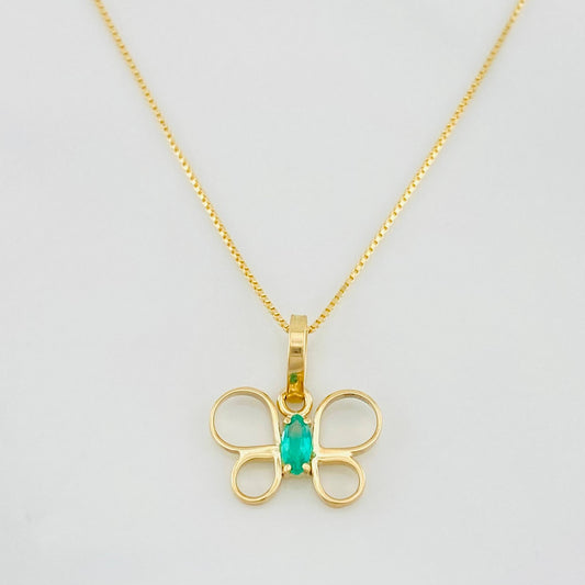Set Cadena Veneciana + Dije Mariposa Esmeralda 0.08pts / 1.35g / 40cm Oro Amarillo 18K